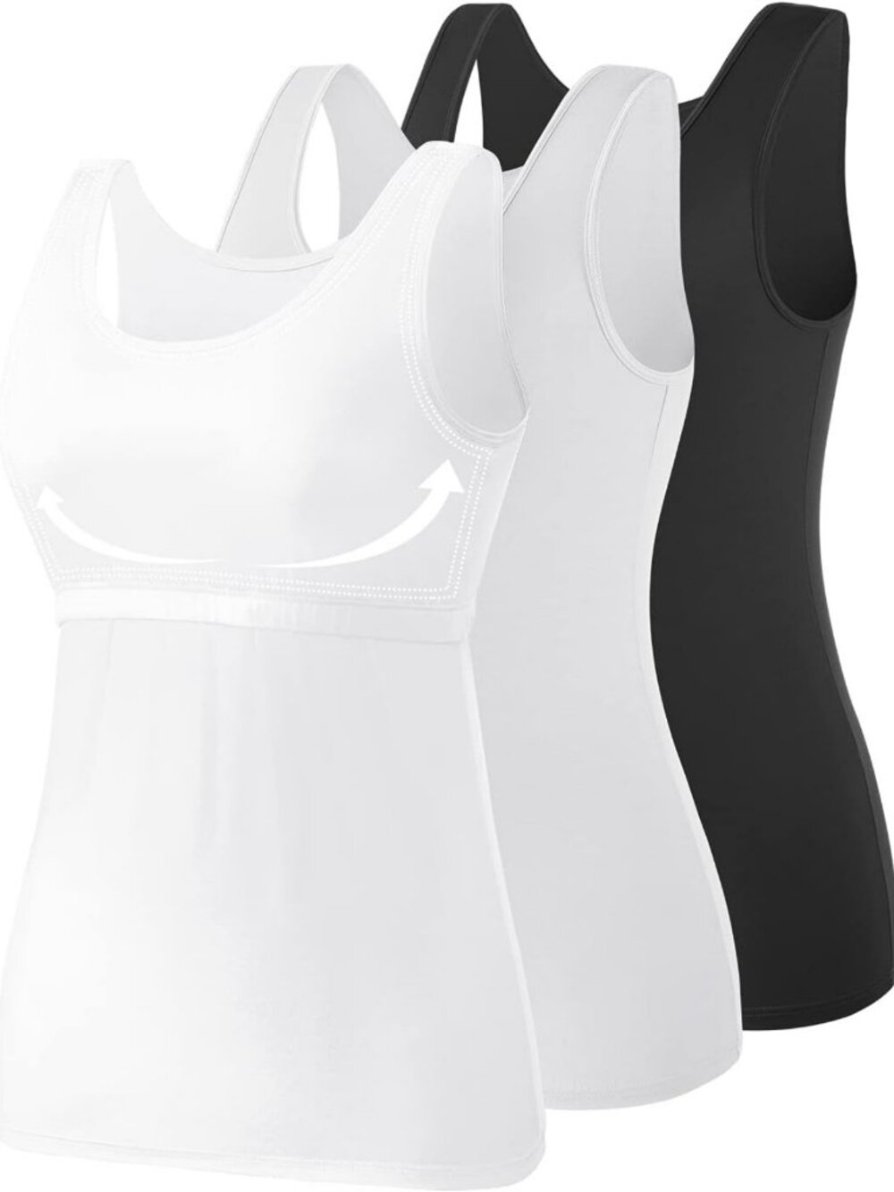 Women's Cotton Tank Tops with Built-in Bra - Layering Undershirts, 2-3 Pack